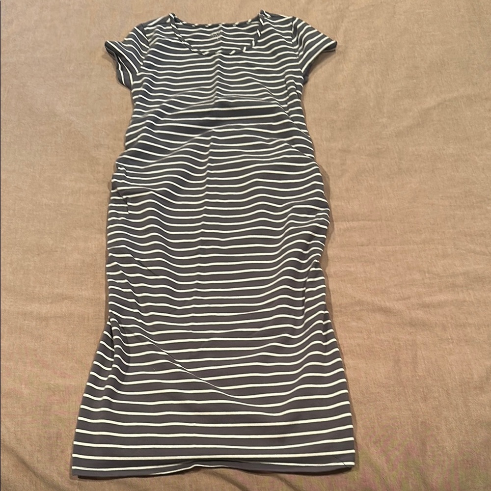 Maternity Gray and White Striped Dress